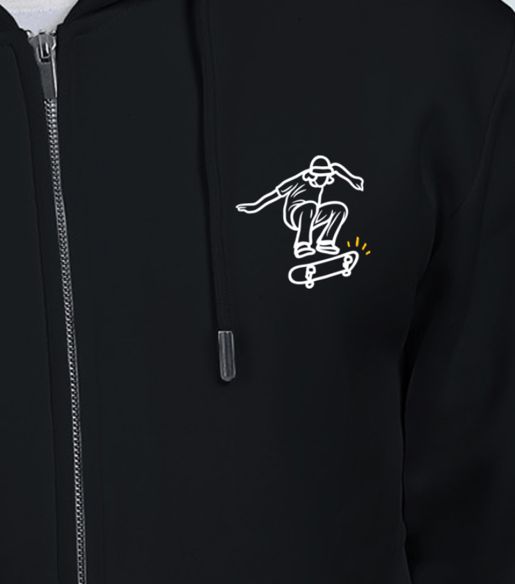 Skate Board Black Unisex Heavyweight Zip Hoodies