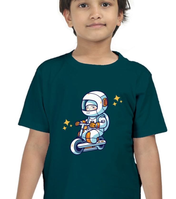 Retro Astronaut Petrol Blue Boy Round Neck Half Sleeve Classic Tees