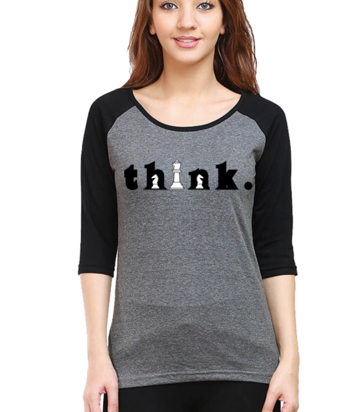Think Black Charcoal Melange Female Raglan Full Sleeve Tees