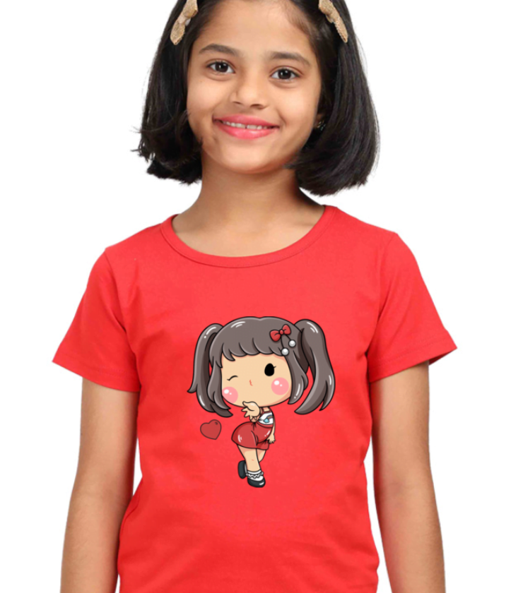 Cute Love Red Girl Round Neck Half Sleeve Classic Tees