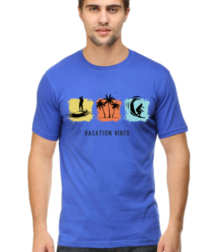Vacation vibes  Royal Blue Male Round Neck Half Sleeve Classic Tees