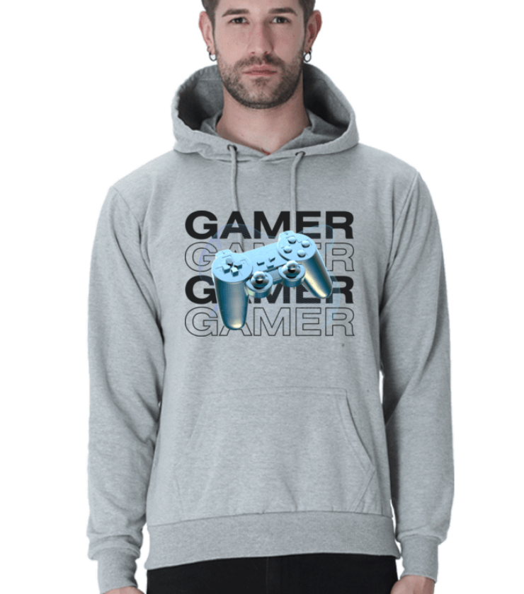 Gamer Grey Melange Unisex Hooded Sweatshirt