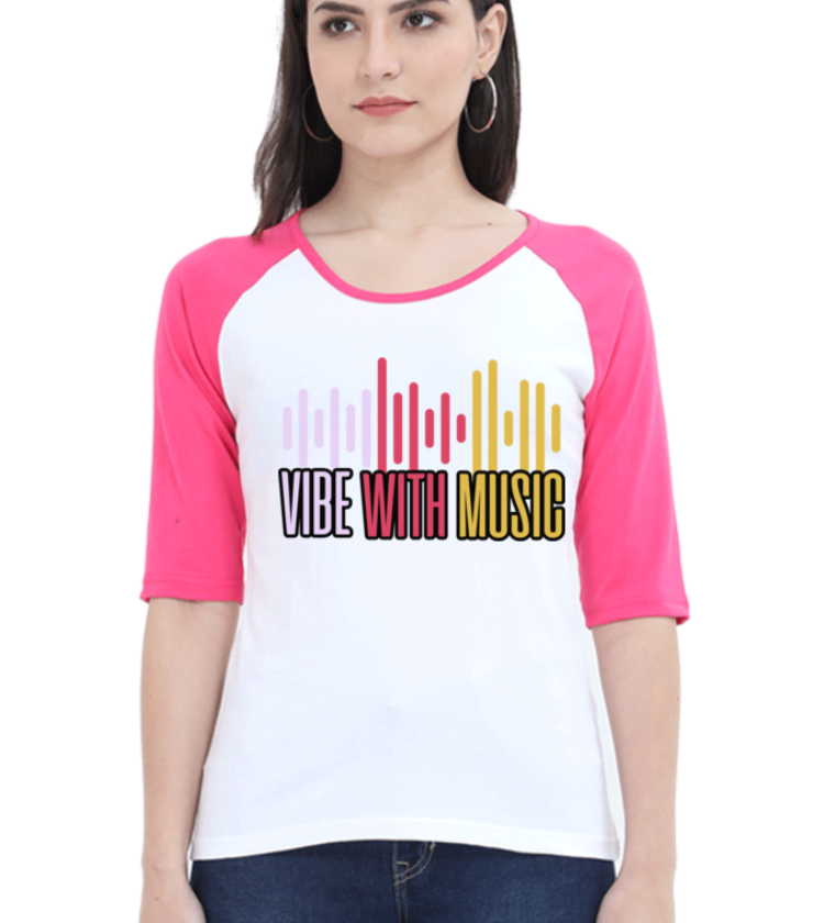Vibe With Music Pink White Female Raglan Full Sleeve Tees