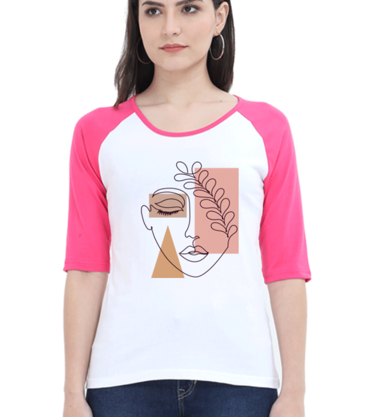 Cream Neutral Face Pink White Female Raglan Full Sleeve Tees