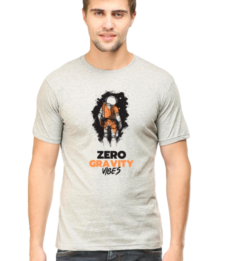 Zero Gravity Vibes Grey Male Round Neck Half Sleeve Tees