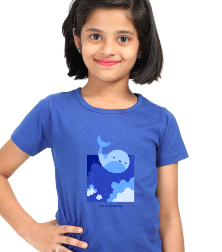 Life is Wonderfull Royal Blue Girl Round Neck Half Sleeve Classic Tees