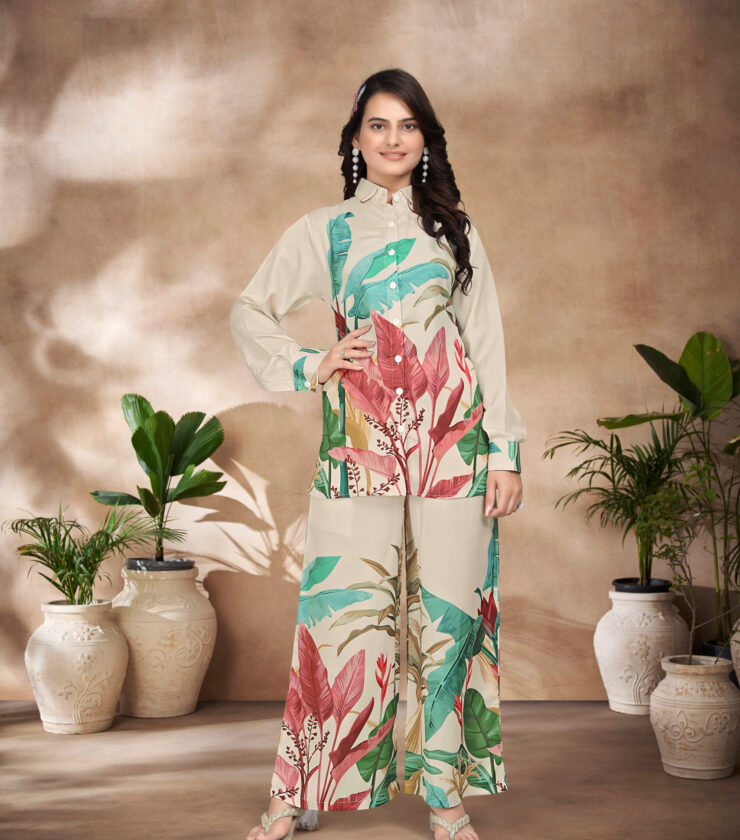 A1001 DIGITAL PRINTED SWISS SILK SATIN CO-ORD SET