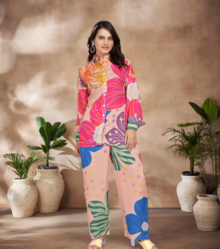 A1003 DIGITAL PRINTED SWISS SILK SATIN CO-ORD SET