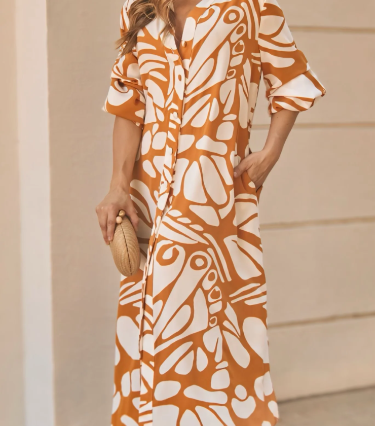 A1022 DIGITAL PRINTED KOREAN BSY WESTERN MAXI DRESS