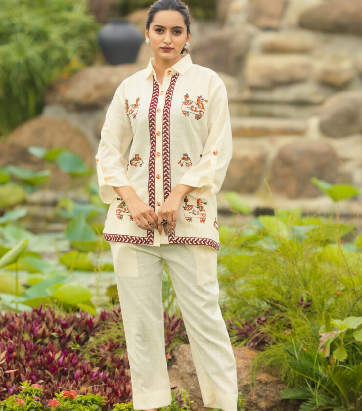 A1007 LINEN BLEND EMBROIDERY CO-ORD SET