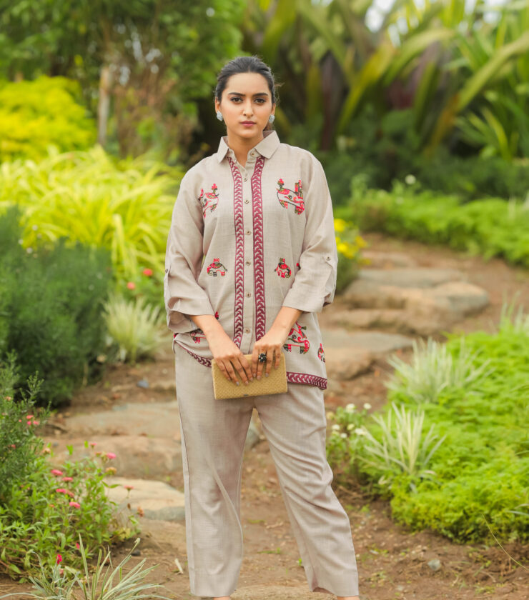 A1008 LINEN BLEND EMBROIDERY CO ORD SET